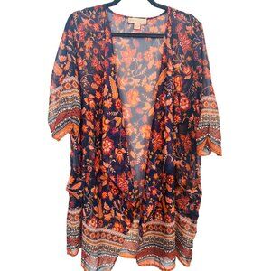 Band Of Gypsies Small  Floral Kimono Oversized Flowing Sheer Fabric Fall Colors